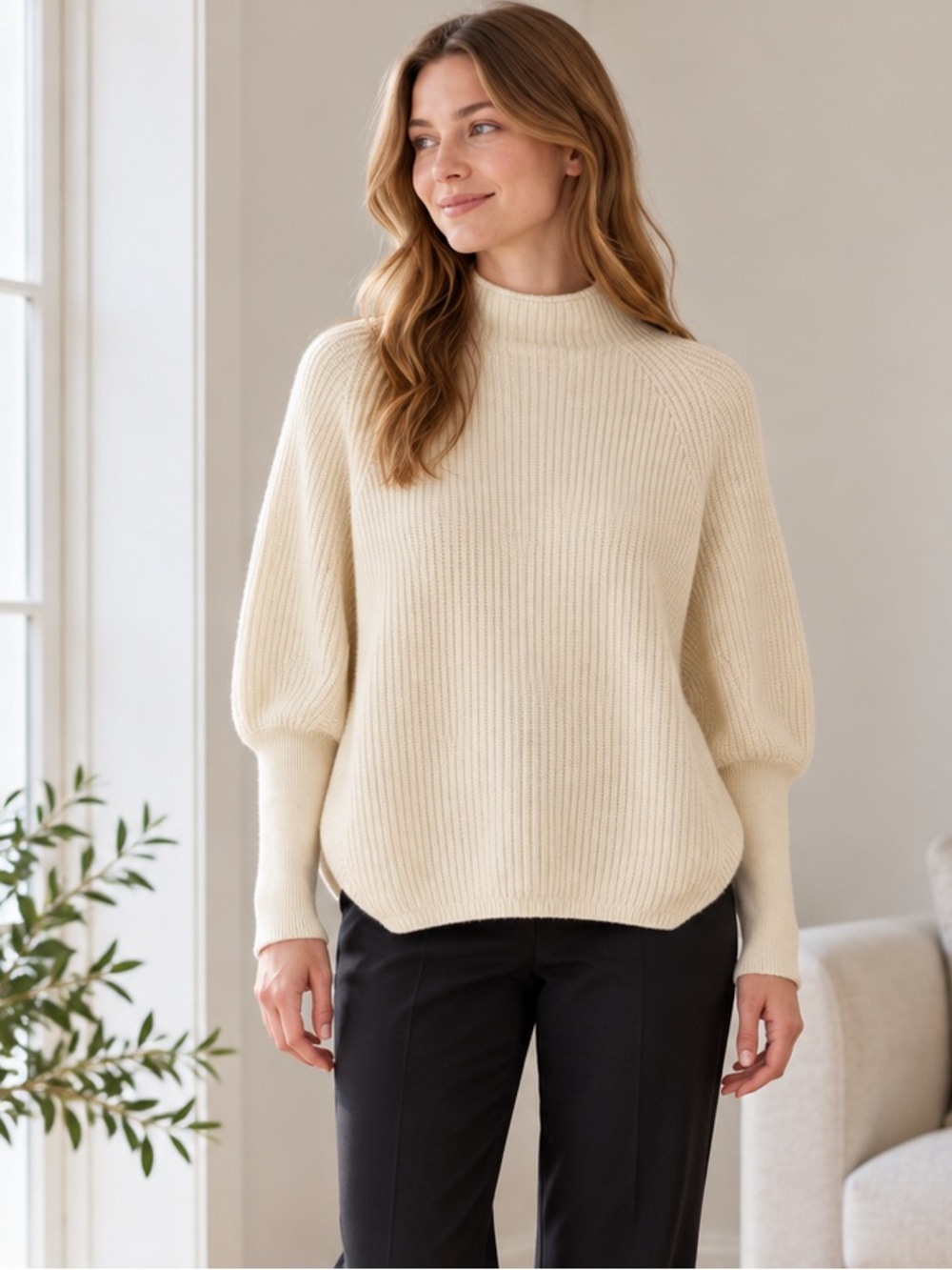Club Monaco 100% Cashmere Ribbed Mock Neck Sweater Ivory size XS